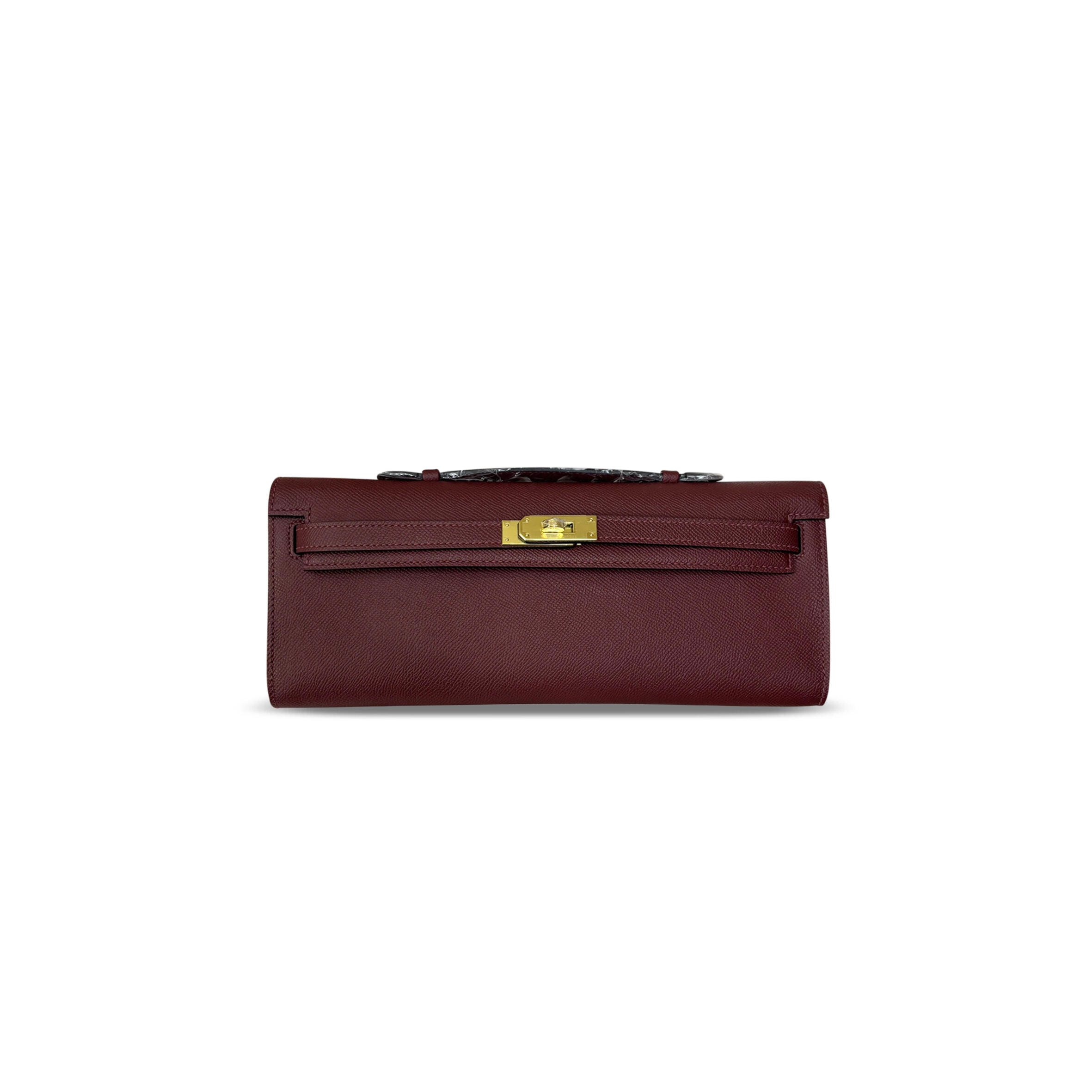 H**mes MASTER KELLY CUT CLUTCH POCHETTE BORDEAUX EPSOM GOLD HARDWARE (31*12*2cm)